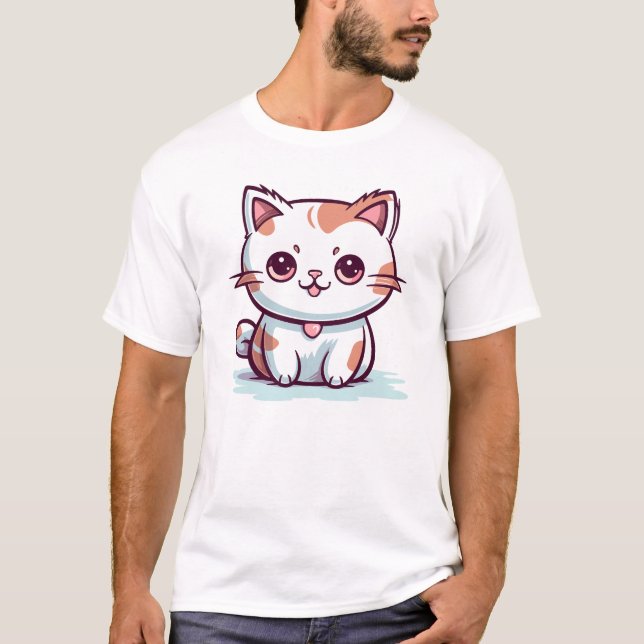 T-shirt Chat Mignon Clipart de Style Kawaii (Devant)