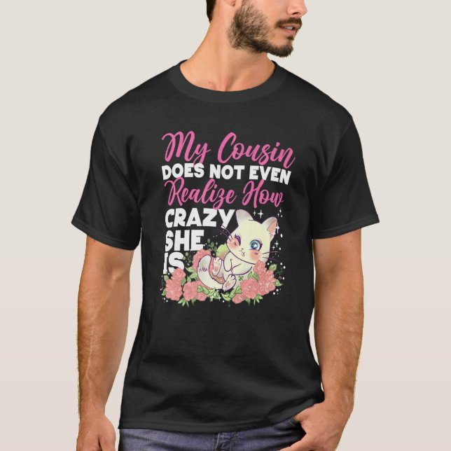 T-shirt Chat Mignon Cousin Fou Avec Des Roses (Devant)