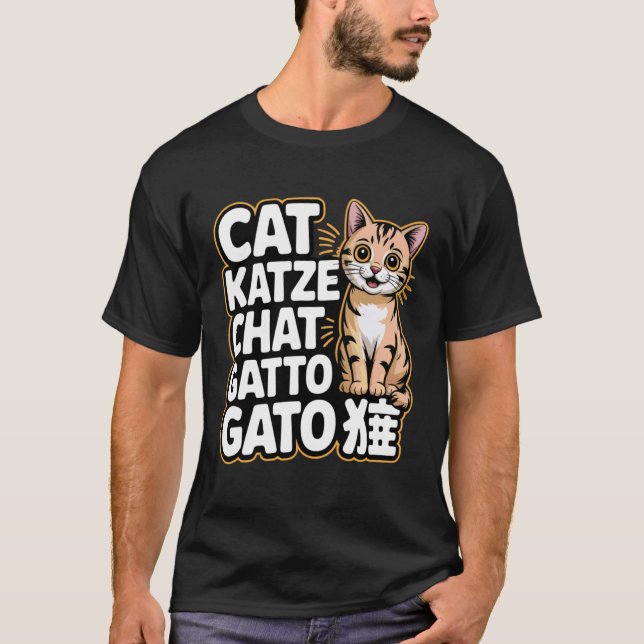 T-shirt Chat mignon dans différentes langues Amoureux de c (Devant)