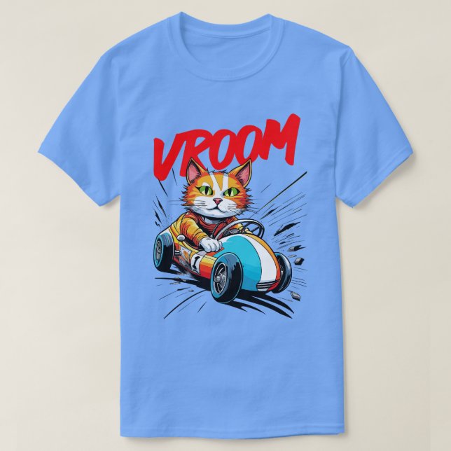 T-shirt chat mignon dans voiture de course (Design devant)