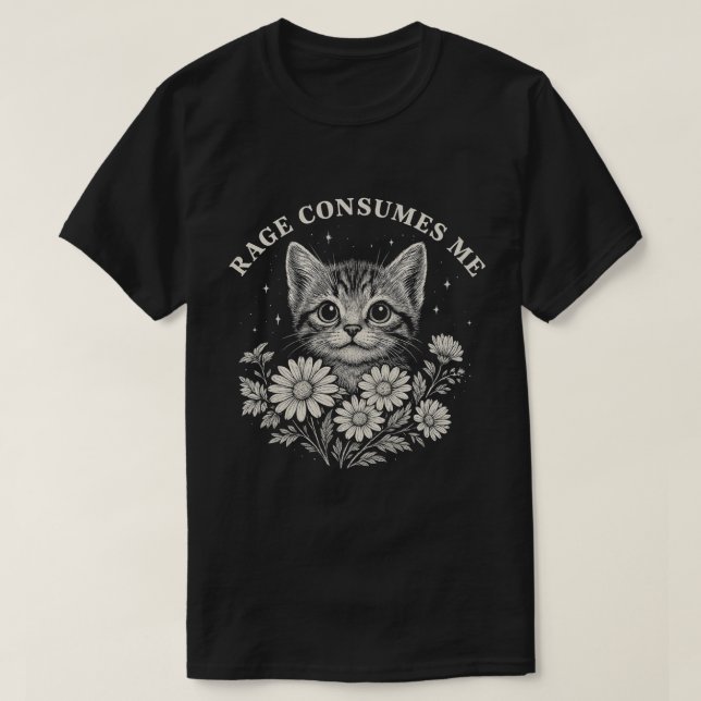 T-shirt Chat Mignon de Rage – Joli Chat avec Fleur (Design devant)