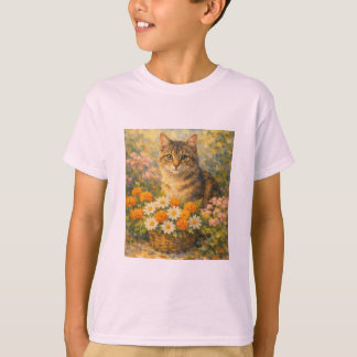 T-Shirt Chat Mignon de Style Rétro dans un Jardin 