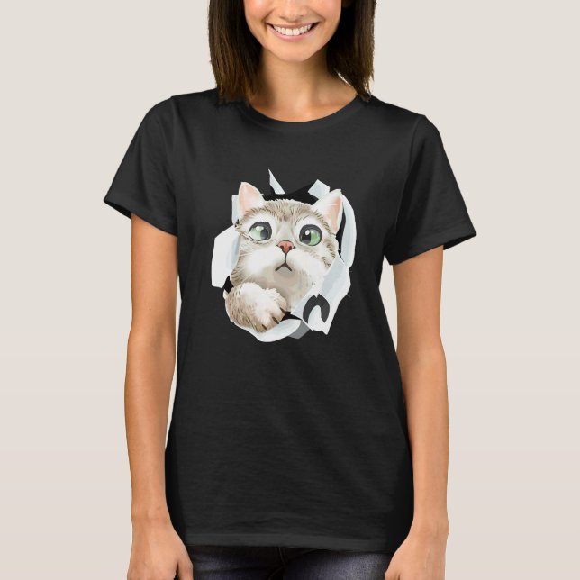 T-shirt Chat mignon déchiré tissu Chat (Devant)