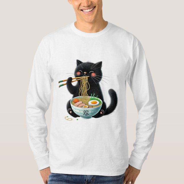 T-shirt Chat mignon dégustant un bol de ramen chaud (Devant)
