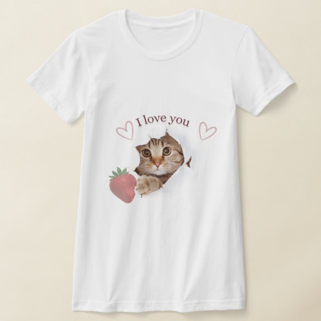 T-shirt Chat Mignon Design Fraise “Je T'Aime” (Poser)