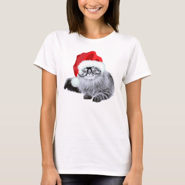 T-shirt Chat mignon drôle de Père Noël dans Noël en verre (Devant)