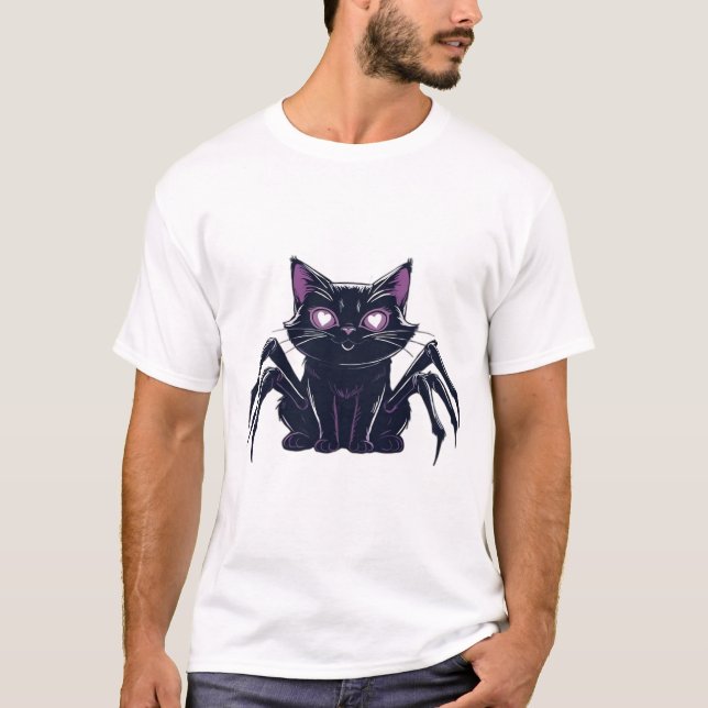 T-shirt Chat Mignon Effrayant Pattes D'Araignée & Yeux De  (Devant)