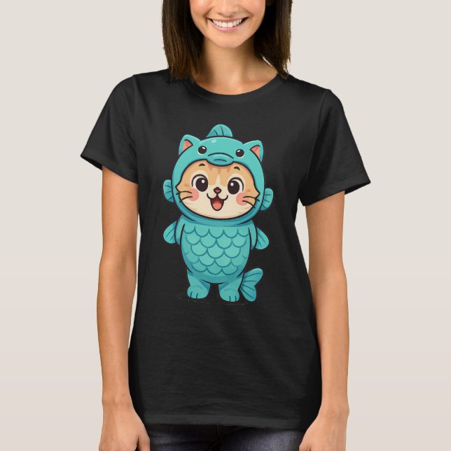 T-shirt Chat mignon en costume de poisson (Devant)