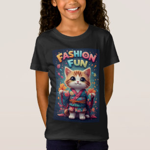 T-Shirt Chat Mignon En Kimono Floral Célèbre La Mode
