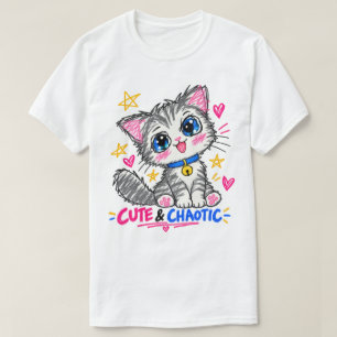 T-shirt Chat mignon et chaotique – Kawaii Doodle