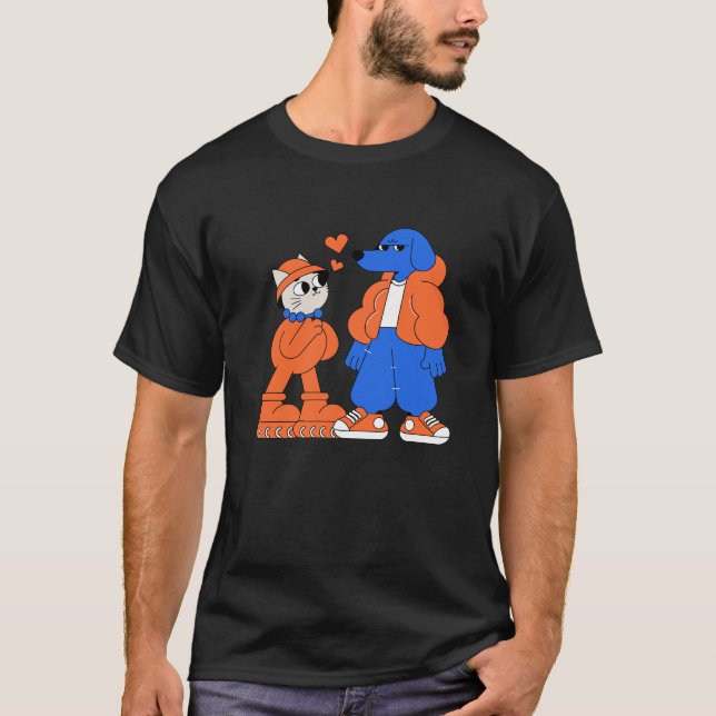 T-shirt chat mignon et chien grincheux (Devant)