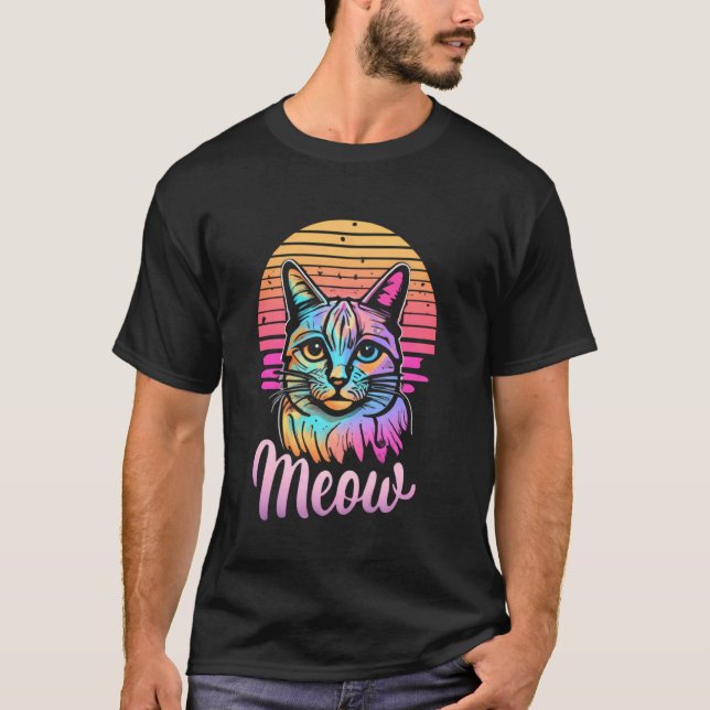 T-shirt Chat mignon et drôle, coucher de soleil (Devant)