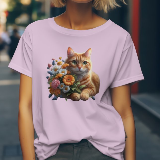 T-shirt Chat mignon et fleurs sauvages (Créateur téléchargé)