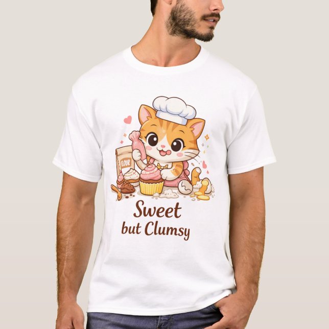 T-shirt Chat Mignon et Maladroit Faisant des Gâteaux (Devant)