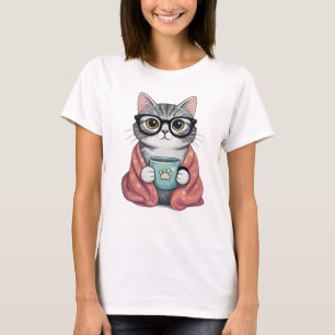 T-shirt Chat mignon et nerd buvant du café