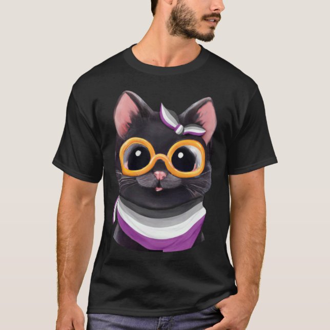 T-shirt Chat mignon et subtil avec drapeau de fierté asexu (Devant)