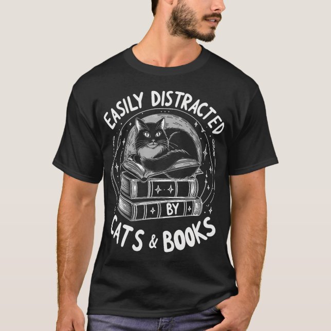 T-shirt Chat Mignon - Facilement Distrait Par Les Chats Et (Devant)