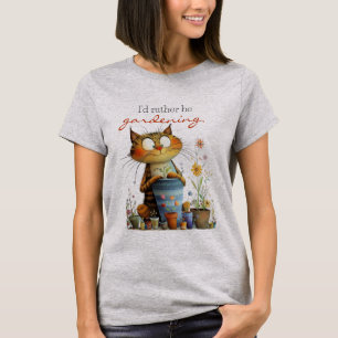 T-shirt Chat mignon fantaisiste "J'aimerais mieux jardiner
