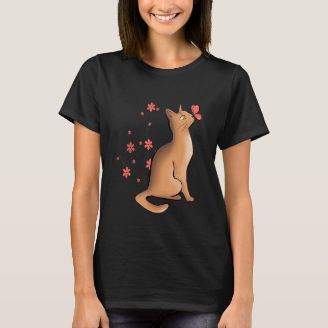 T-shirt Chat mignon Fleur japonaise (Devant)