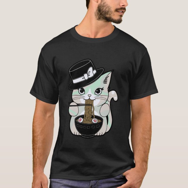 T-shirt Chat mignon goth pastel mangeant des nouilles sous (Devant)