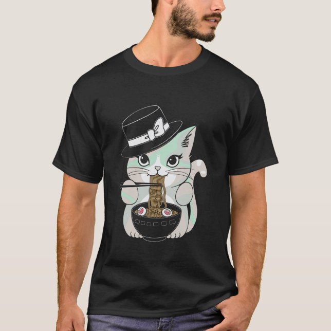 T-shirt Chat mignon goth pastel mangeant des nouilles sous (Devant)