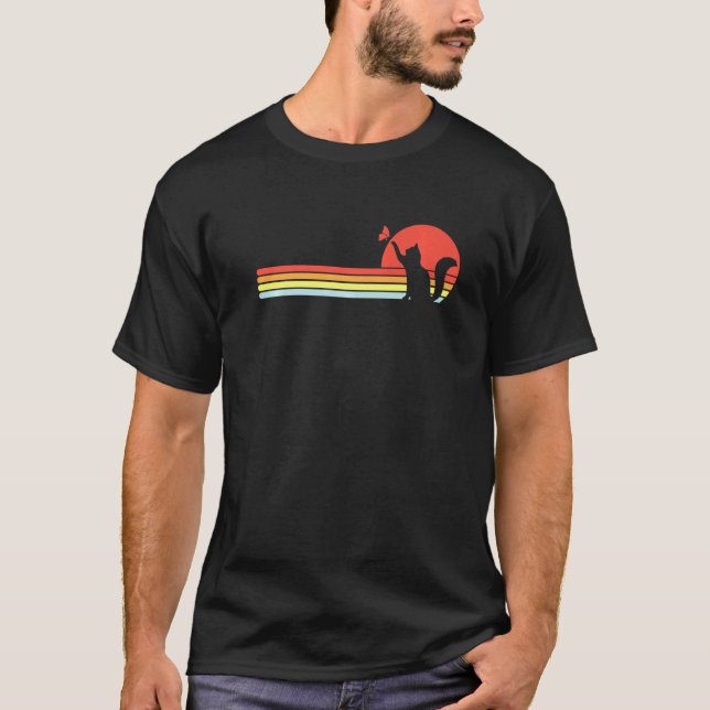 T-shirt Chat Mignon Jouant Avec Papillon Style Rétro (Devant)