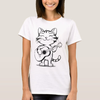 T-shirt Chat Mignon Jouant de la Guitare – Musi Ad