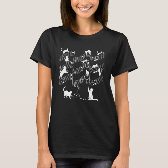 T-shirt Chat Mignon Jouant des Notes de Musique Clé de Sol (Devant)