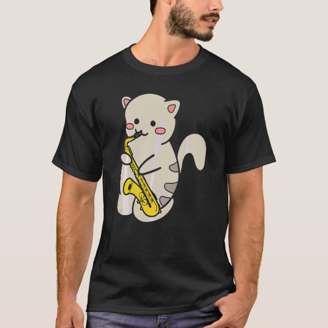 T-shirt Chat mignon jouant du saxophone  1 (Devant)