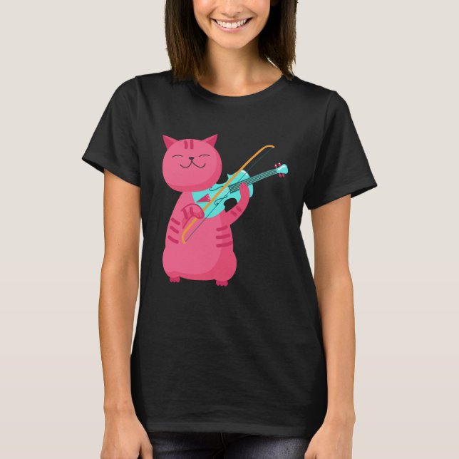 T-shirt Chat Mignon Jouant du Violon (Devant)
