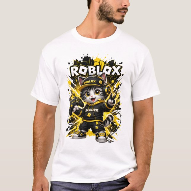 T-shirt chat mignon joueur – Chat noir et jaune de (Devant)