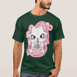 T-shirt Chat Mignon Kawaii Boba Thé Bubble Thé Anime Japon