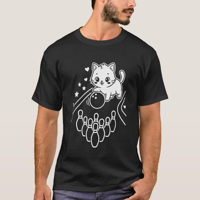 T-shirt Chat Mignon Kawaii Bowling Manches Longues (Devant)