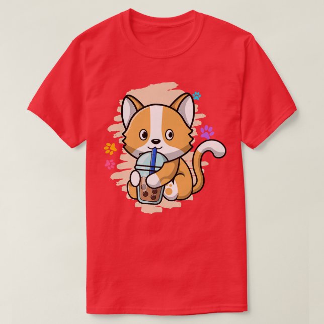 T-shirt Chat Mignon Kawaii Buvant du Bubble Tea Bubble Tea (Design devant)