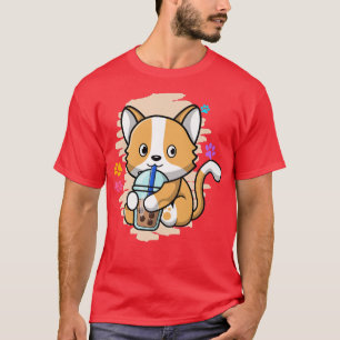 T-shirt Chat Mignon Kawaii Buvant du Bubble Tea Bubble Tea