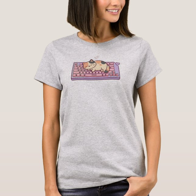 T-shirt chat mignon Kawaii Clavier (Devant)