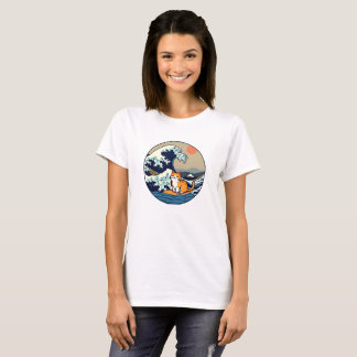 T-shirt Chat Mignon Kawaii Surf Grande Vague Japon drôle