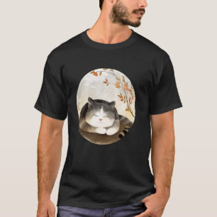 T-shirt Chat mignon Kit floral rétro Art japonais Vintage