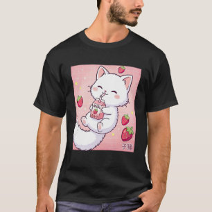 T-shirt Chat Mignon Lait Fraise Rétro Art Japonais Kawaii