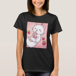 T-shirt Chat Mignon Lait Fraise Rétro Art Japonais Kawaii