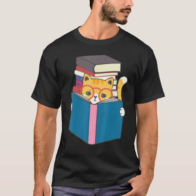 T-shirt Chat Mignon Lisant des Livres (Devant)