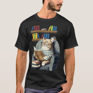 T-shirt Chat mignon lisant un livre Bibliophile Chat lisan