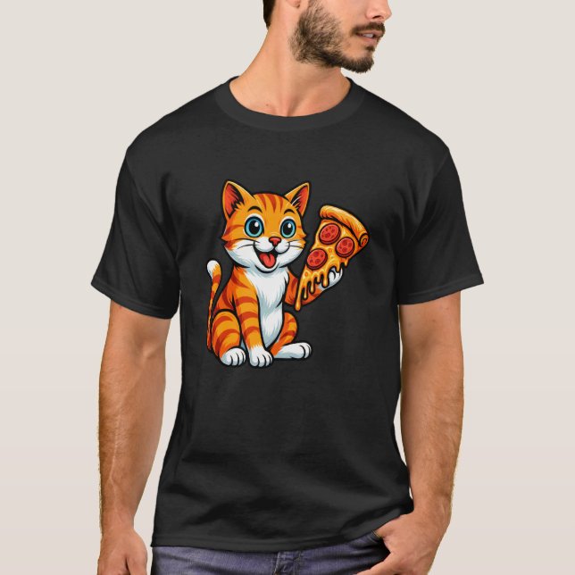T-shirt Chat Mignon Mangant de la Pizza (Devant)