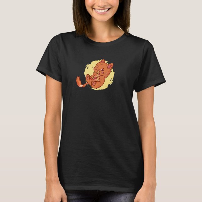 T-shirt Chat mignon mangeant de la pizza (Devant)