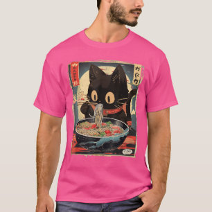 T-shirt Chat mignon mangeant des nouilles Ramen Anime Cade