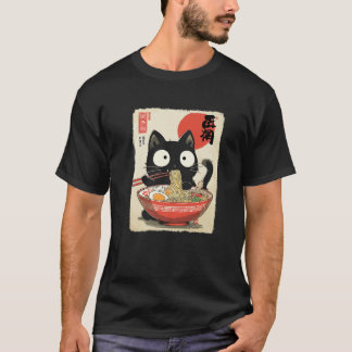 T-shirt Chat Mignon Mangeant des Nouilles Ramen Filles Gar
