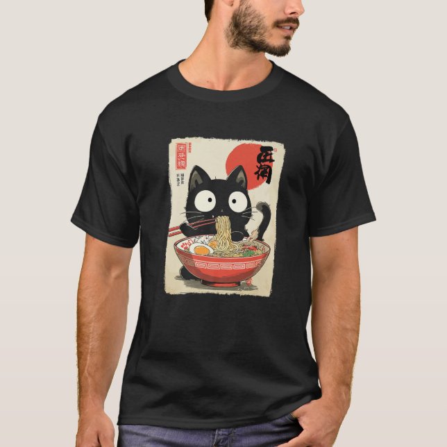 T-shirt Chat Mignon Mangeant des Nouilles Ramen Filles Gar (Devant)