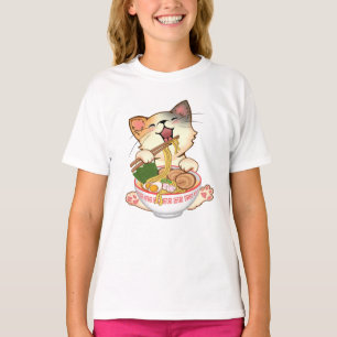 T-shirt Chat mignon mangeant des ramen Bande dessinée drôl