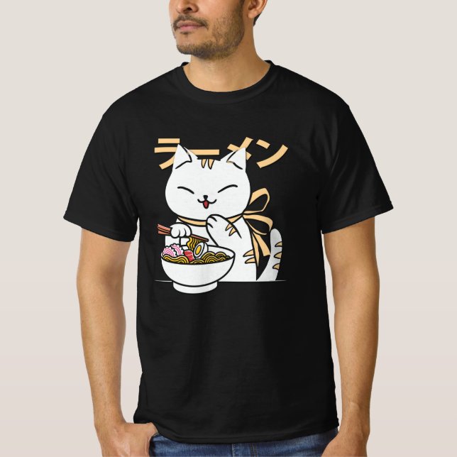 T-shirt Chat Mignon Mangeant des Ramen | Cadeau pour les A (Devant)