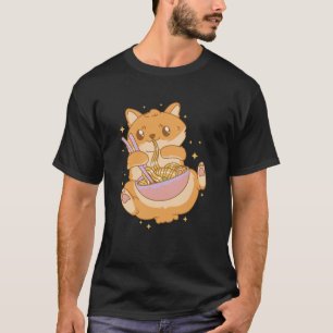 T-shirt Chat Mignon Mangeant Ramen Kawaii Amateur de Nourr